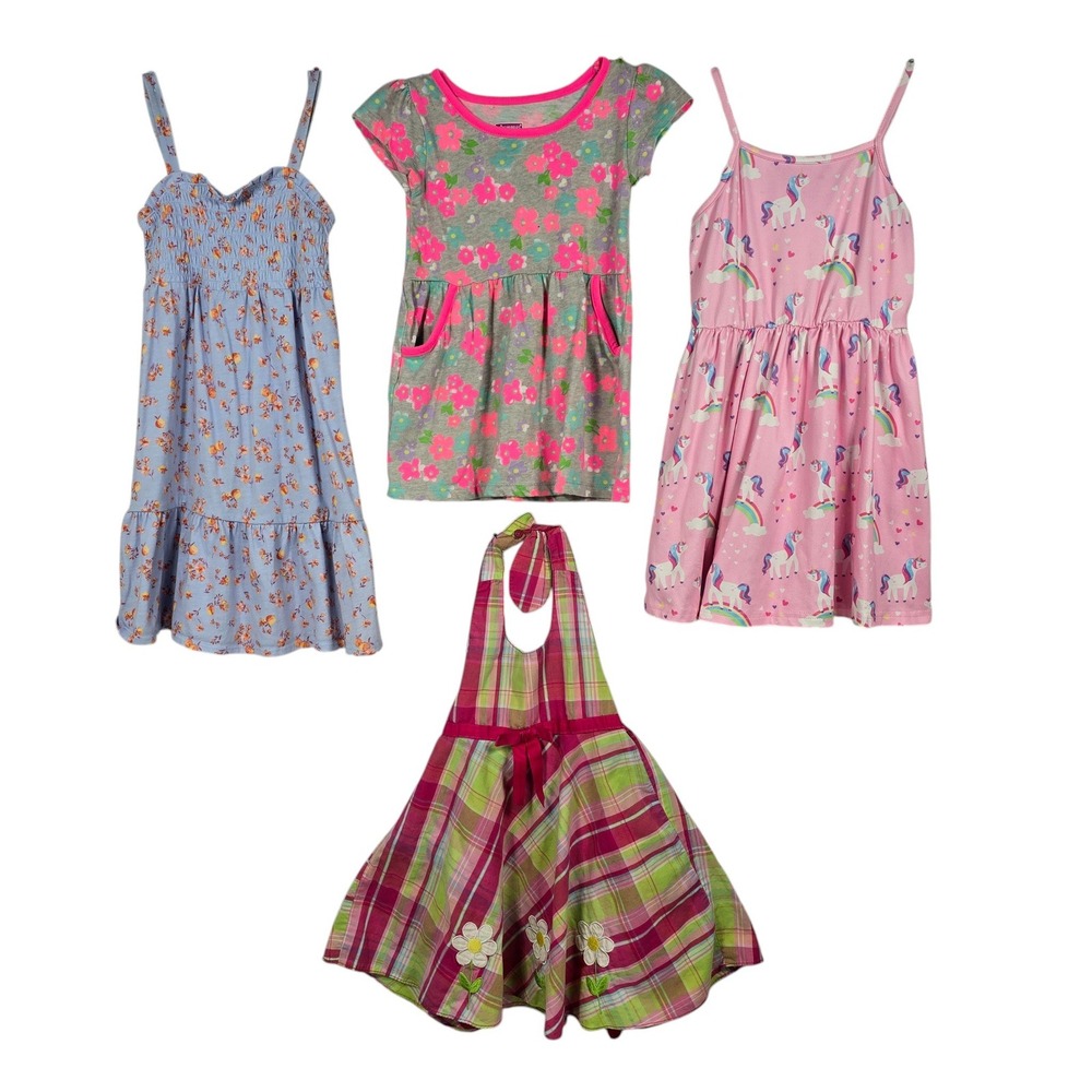 Toddler Girls Dress Bundle 3T OshKosh‎ Swiggles Floral Unicorn Plaid 4pc Lot
